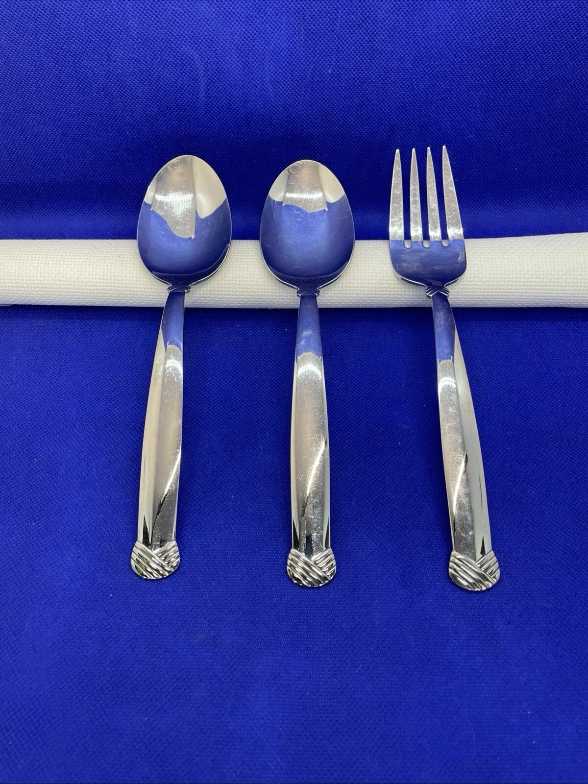 Oneida Rattan Stainless Glossy Serving Set USA Silverware Flatware Lot Of 3