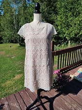 Eliza J Ivory Nude  Lace Cap Sleeve Fit and Flare Sheath Lined Dress Women's 14