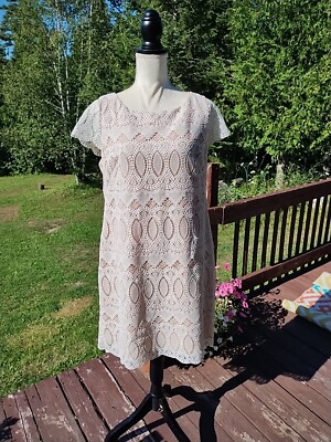 white dress with lace trim Poppy White Lace Trim Dress | Dresses main image 1