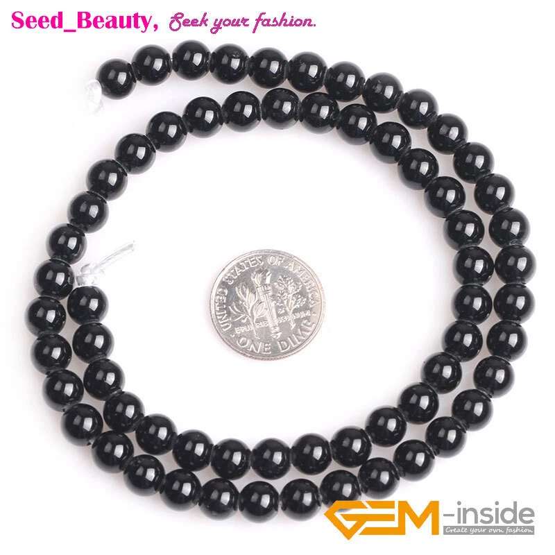 Cuentas redondas artesanales de turmalina negra natural para hacer joyas 15"2 mm agujero grande hágalo usted mismo Foto 2 de 4