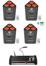 4 Rockville RockWedge LED Battery Lights 384 Channel Wireless DMX Controller