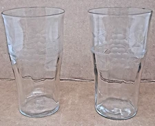 Pair of Clear Drinking Glasses w/ Etched Floral Design hand blown 8 fl oz