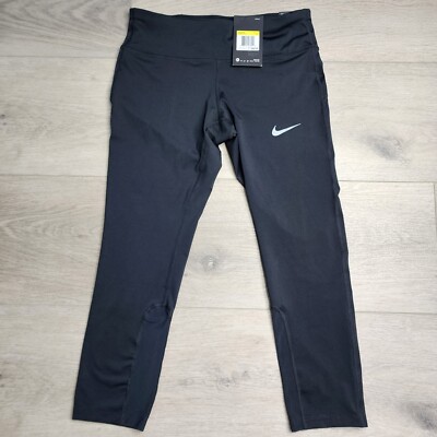 Nike Dri Fit Power Epic Run Cropped Running Tights Black 938602-010 Womens Small