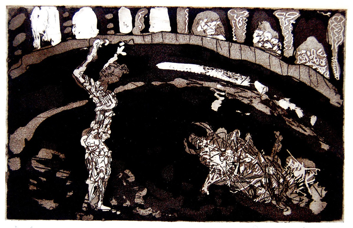 URI LIFSHITZ Israel HAND SIGNED Engraved ETCHING Hebrew BULLFIGHT