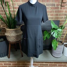 ZARA Black High Neck Short Sleeve Front Pockey Keyhole Dress, Size S