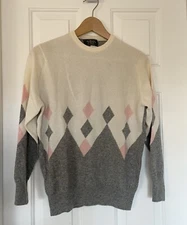 Waverly Hawick Sweater 100% Cashmere V Neck Argyle Women Small Scottish