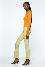 NWT Zara Printed Flared Cropped Floral Jeans Mint Green Pink US 6 EUR 38