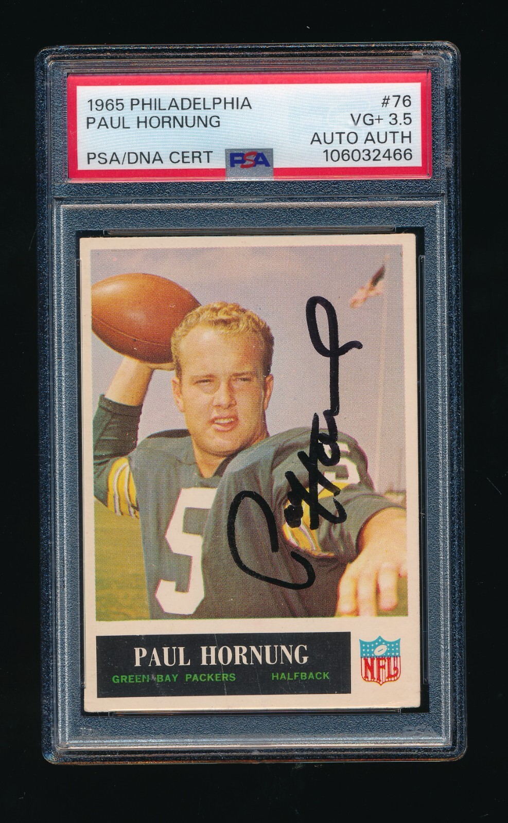 Paul Hornung Autographed Signed Green Bay Packers 1965 PHILADELPHIA #76 AUTO ** PSA/DNA 