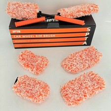 2 Lot SPTA Car Wheel Brush Set, 2Pc Microfibre Rim Brush W/Interchangeable Cover