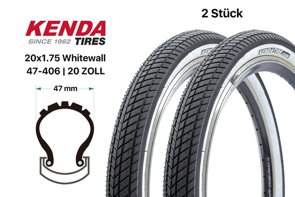 2 StüCk 20 Zoll Fahrrad Falt Reifen Set Kenda Konversion 20X1.75 Bmx 47-406-image