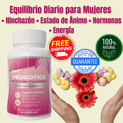 Probióticos para Mujeres  Digestión, Hormonas, Olor y Flora Vaginal, 60 Cápsulas