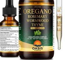 Organic Oil of Oregano | 1 fl oz Liquid | Vegan, 5% High Carvacrol.