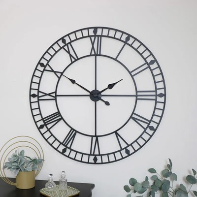 Extra große schwarze Metall Skelett Uhr oversized Wohndeko Statement Vintage