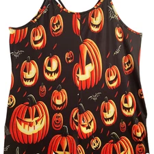 🎃 3XL Halloween Pumpkin Print Jumpsuit Wide Leg Romper Spaghetti Strap Pockets