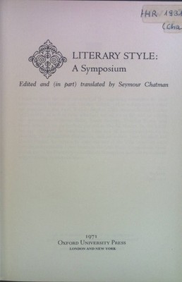 Literary Style: A Symposium. Chatman, Seymour: