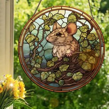 Forest Mouse: Stained Glass Style Window Hanging decor