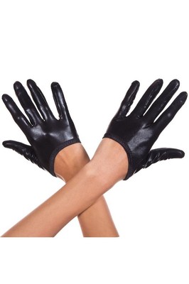 sexy MUSIC LEGS faux LEATHER short WRIST length WET look MICRO gloves GLOVELETS