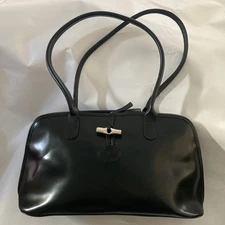 LONGCHAMP Roseau Dome Black Leather Silver Toggle Shoulder Bag