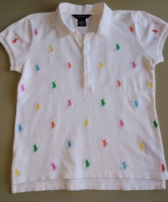 Polo Ralph Lauren Mädchen Junior XL weiß bunte Pony Logos bestickt