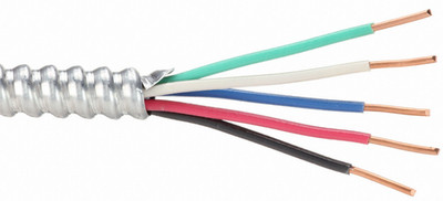 12/4 MC Cable Solid Copper Green White Black Blue Wire 250 Foot Aluminum Armor