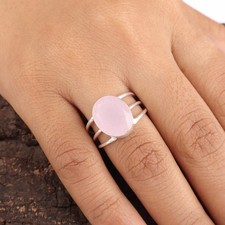 Rose Chalcedony Gemstone 925 Sterling Silver Jewelry Handmade Ring Gift For Her