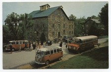 Postcard Chrome Dutchland Tours Lancaster, PA, VW Bus, School Bus, Old Mill