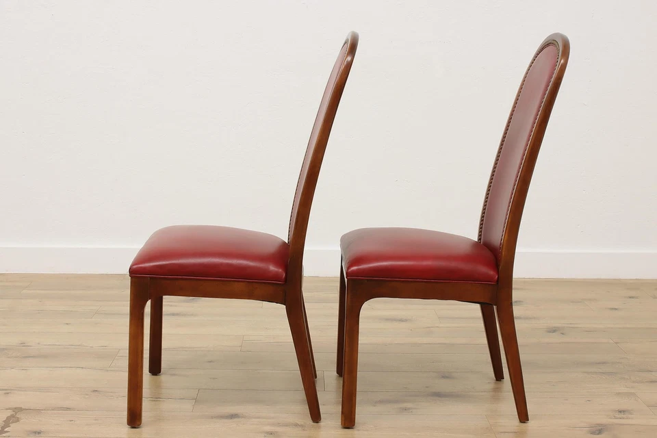 Set of 8 Vintage Birch & Leather Dining Game Chairs Century #56151 - Image 4 of 4