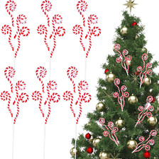 6 Pcs Red and White Candy Cane Christmas Decoration 16" Tree Pick Peppermint Chr
