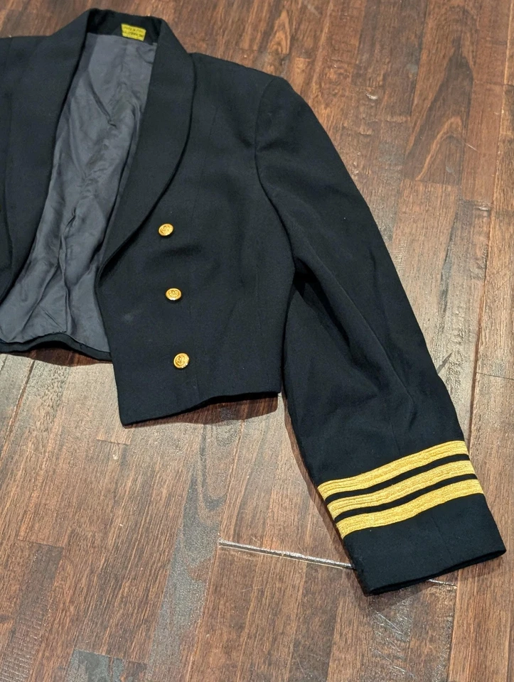 Vintage 50s US Navy Nurse Corps Formal Cropped Jacket Womens 8R Wool Black USA - Image 4 of 4