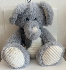 HugFun 14 Inches Gray Fluffy Elephant Plush Ribbed Belly/Feet StuffedAnimal Desc