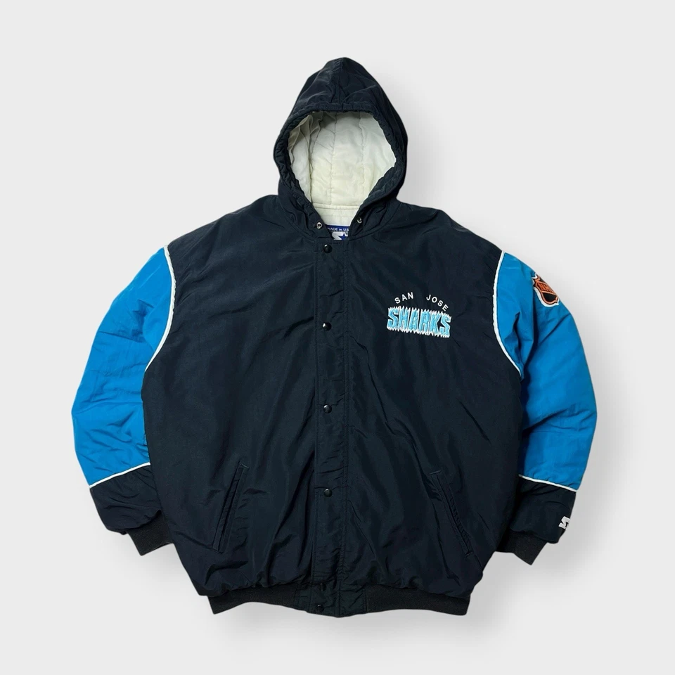 Chaqueta acolchada de colección años 90 Starter San Jose Sharks, broche completo, logotipo trasero grande, NHL XL Foto 2 de 4