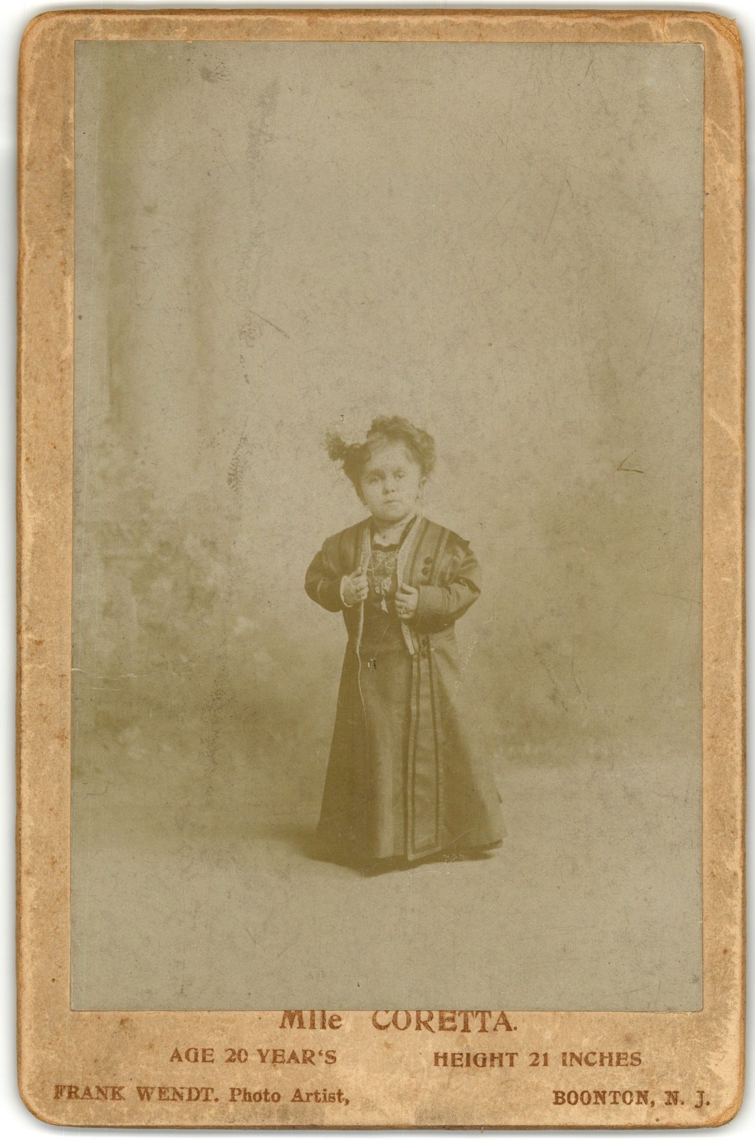 Cabinet Card Circa 1890s Frank Wendt Mile Coretta Midget Long Dress Boonton NJ