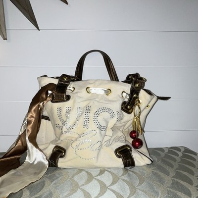 Juicy Couture Vintage Y2K Rare Tan Cream Daydreamer Bag Purse With Daisy Pin