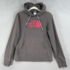 The North Face Hoodie Womens Medium Gray Pink Logo Pullover Sweatshirt