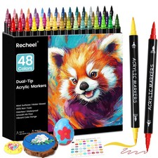 48 Colors Acrylic Paint Markers, Dual Tip with Precision Fine Tip and Versati...