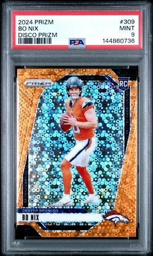 2024 Panini Prizm Bo Nix Orange Disco Rookie RC #309 PSA 9 Mint