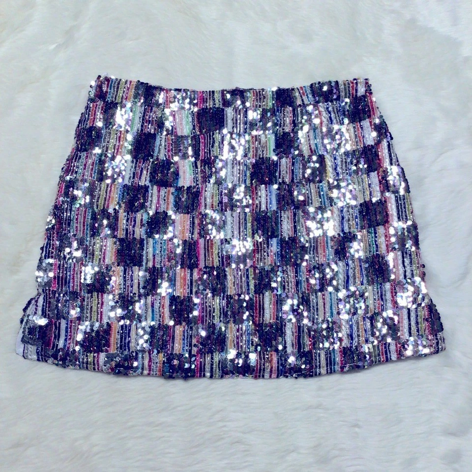 Mini-saia quadriculada NastyGal lantejoulas tamanho 6 nova com etiquetas - Imagem 3 de 4