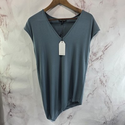 Universal Standard Shirt Womens Small 3XS Blue Genevette Asymmetric V Goblin 