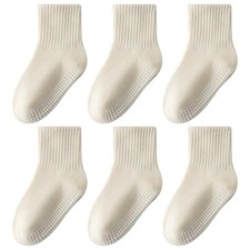 Toddler Grip Socks with Non-Slip, Unisex Baby Retro 1-3T 6 Pairs-off White