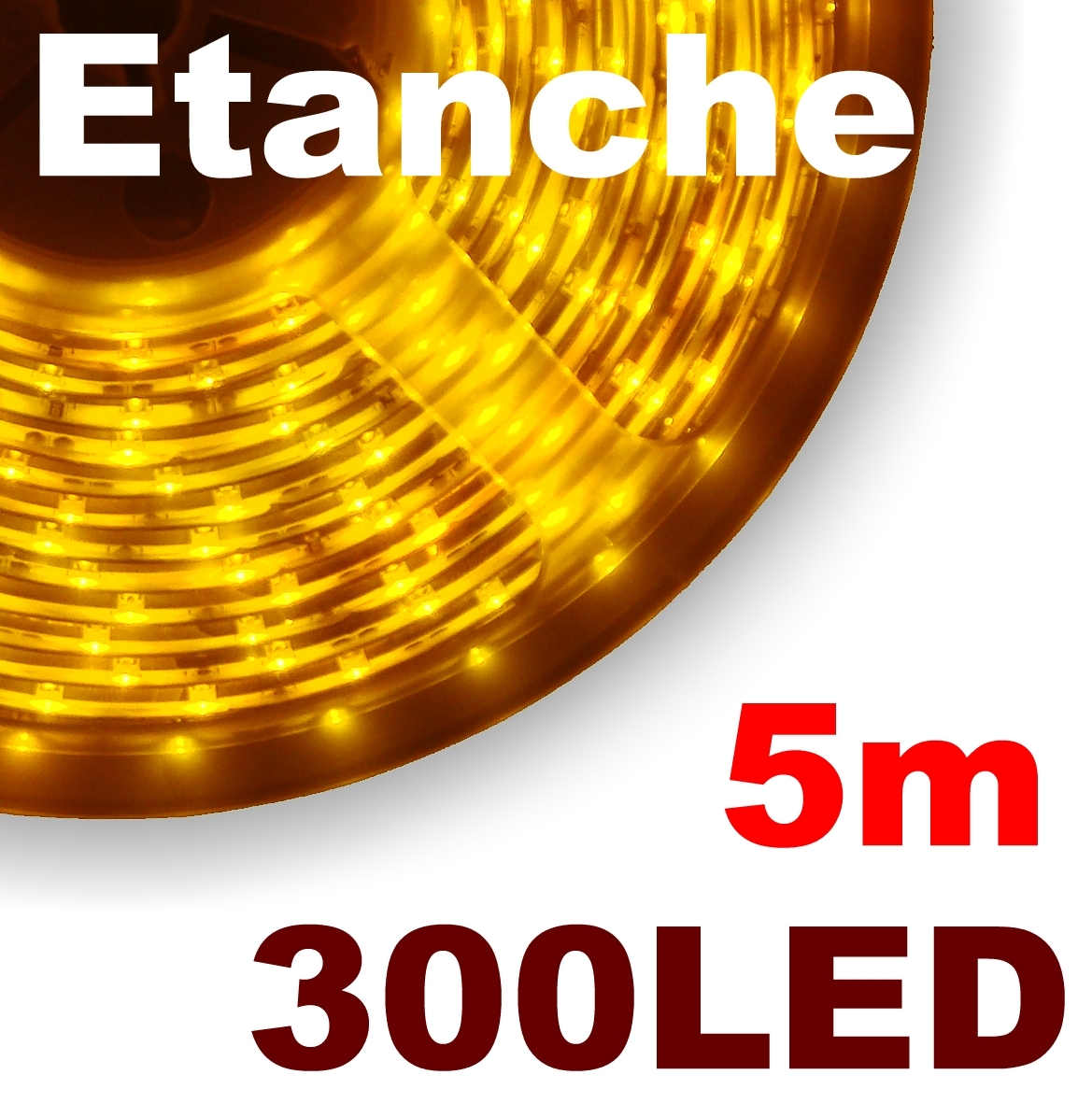 Bandeau LED jaune 5m étanche 300 LED haute luminosité pour éclairage intérieur et extérieur