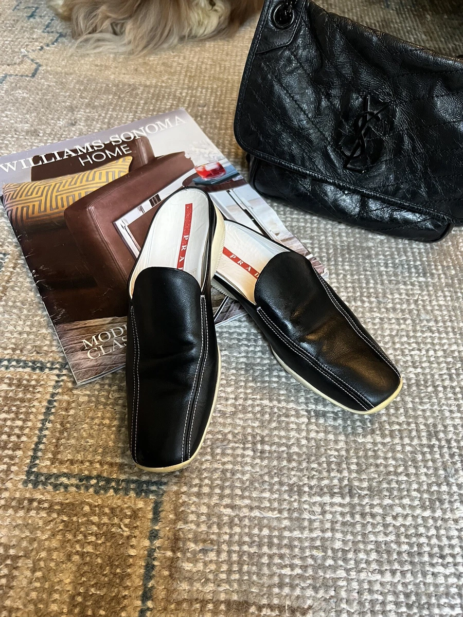 Vintage Prada Sport $695 Black Mules Driving Loafers Made In Italy
