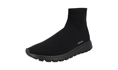 PRADA Knit Socks Prax High Top Sneaker Shoes 4T3478 Black NEW - 11.5 45.5