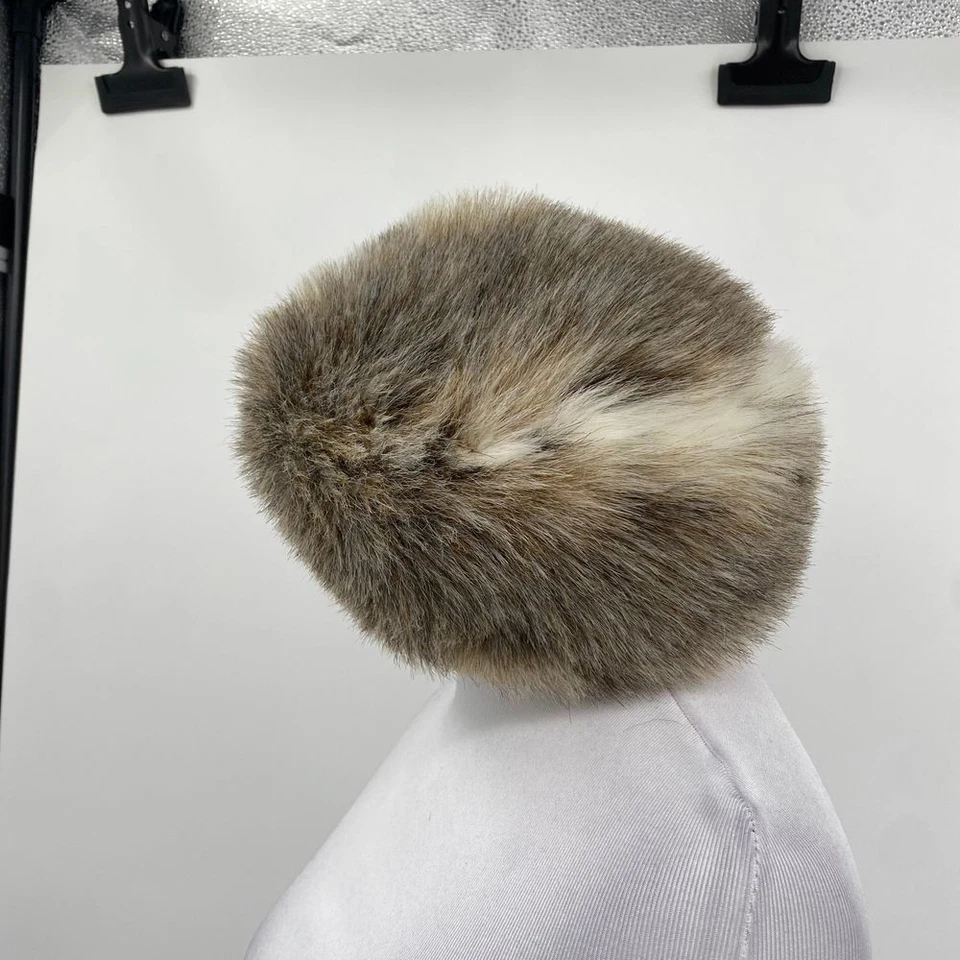Sombrero de mujer vintage años 60 lujoso de piel sintética invierno marrón crema clima frío cálido Foto 3 de 4
