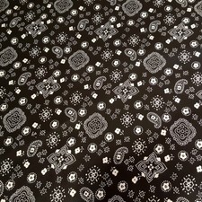 Black White Bandana Poly Cotton Fabric 58" By The Yard Classic Paisley Print