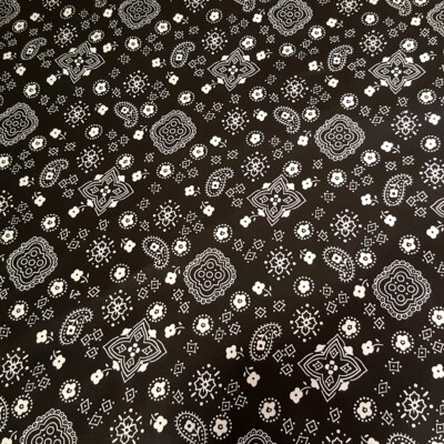 Black White Bandana Poly Cotton Fabric 58'' By The Yard Classic Paisley Print