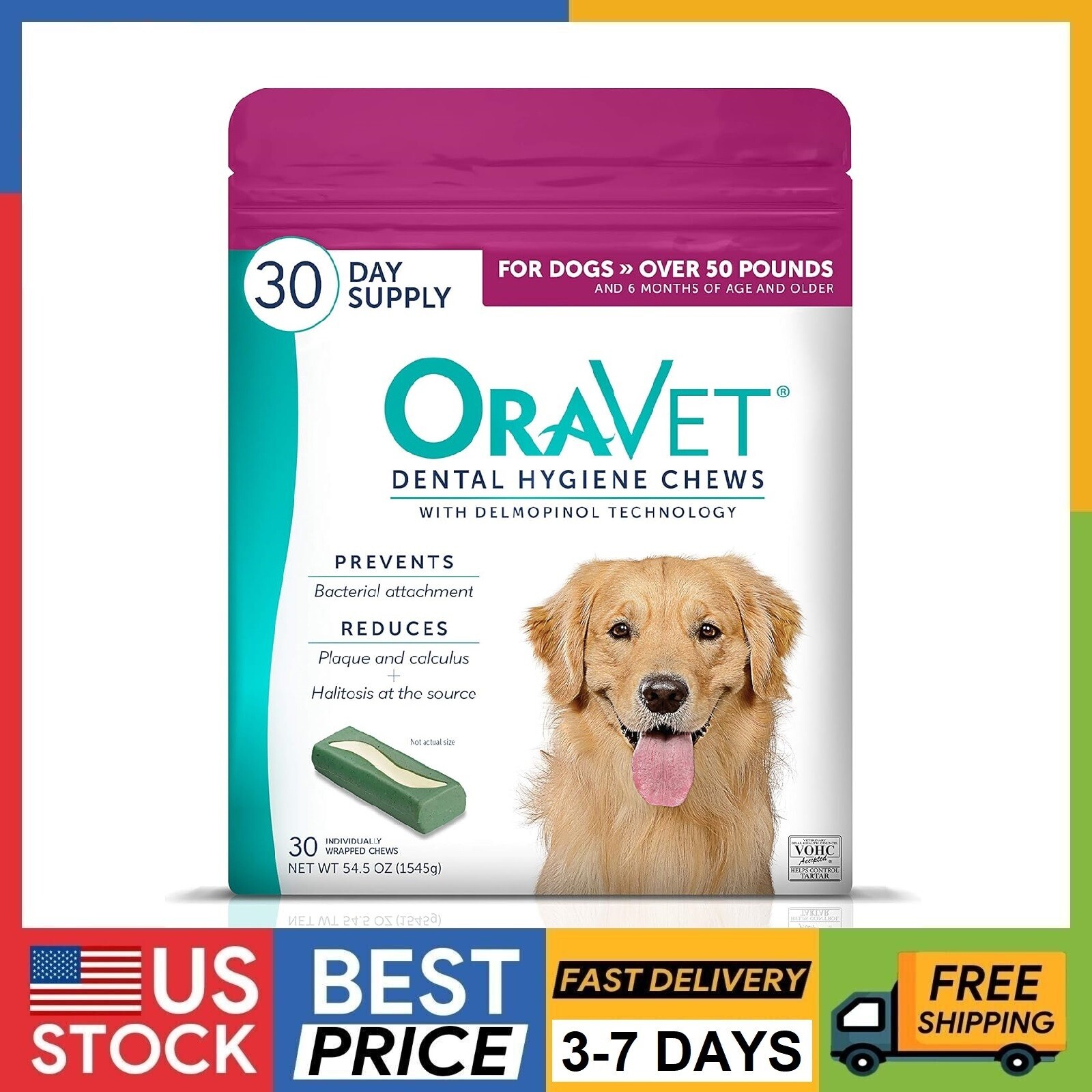 ORAVET Dental Chews for Dogs, Oral Care and Hygiene (Large, 50 lbs), 30