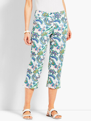 TALBOTS Perfect Skimmer Slim Leg Redal Pusher stretchy paisley pants capris 10P