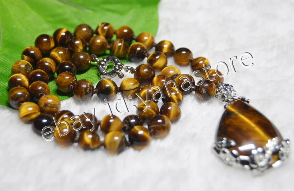 Echte Gelb Tigerauge Edelstein Runde Perlen Halskette Drop Anhänger 16-28"6-12mm - Bild 3 von 4