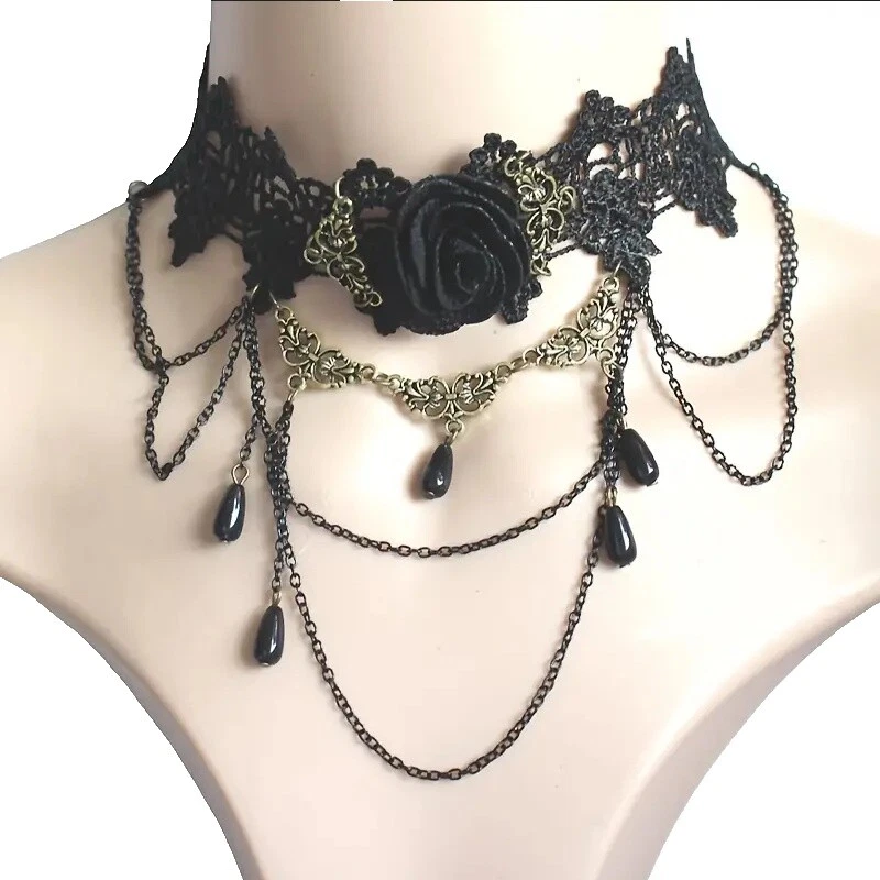 Flores y Plantas Gargantilla Negro Moda Collares y Colgantes