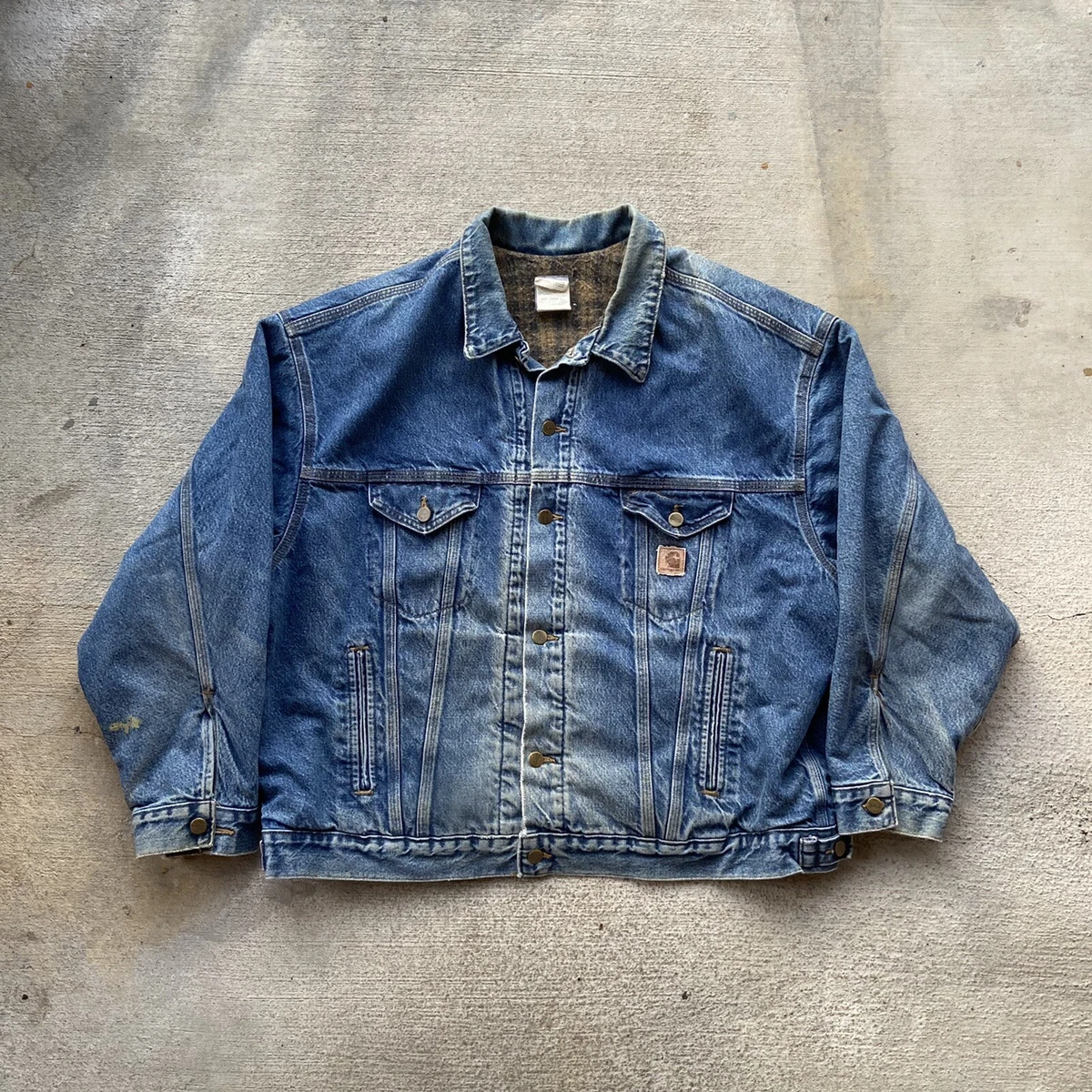Vintage Carhartt Blanket Lined Denim Trucker Jean Jacket Made in